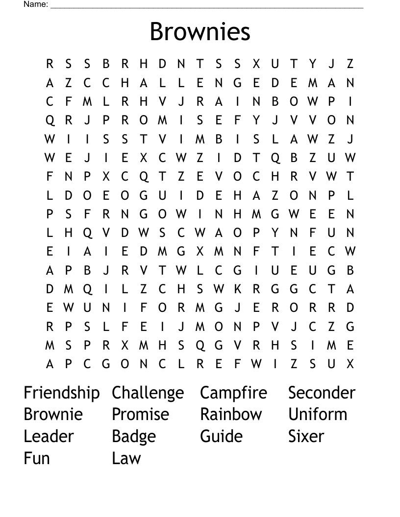 Brownies Word Search