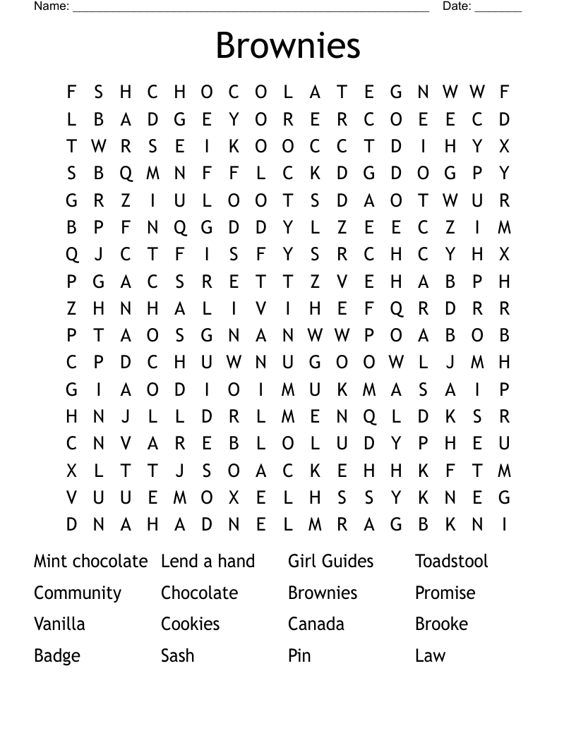 Brownies Word Search