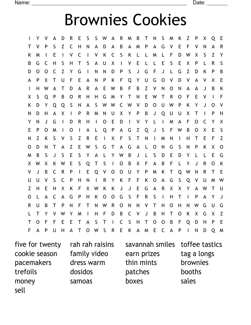 Brownies Cookies Word Search