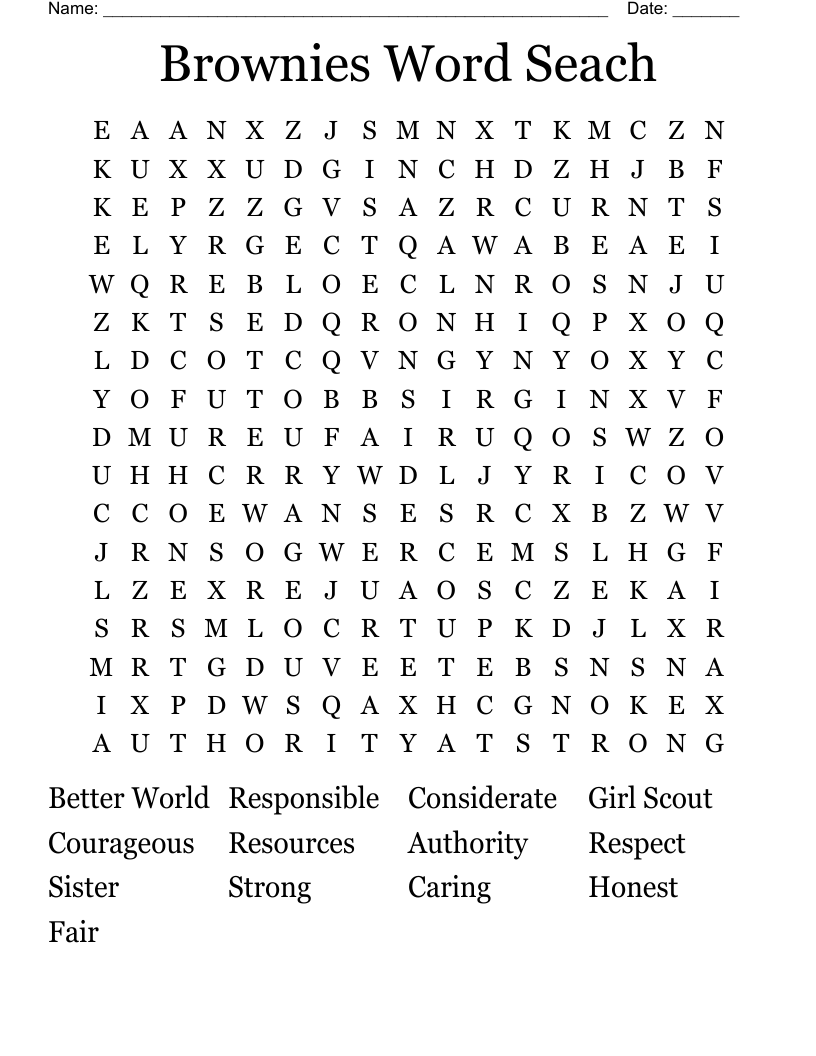 Brownies Word Seach Word Search