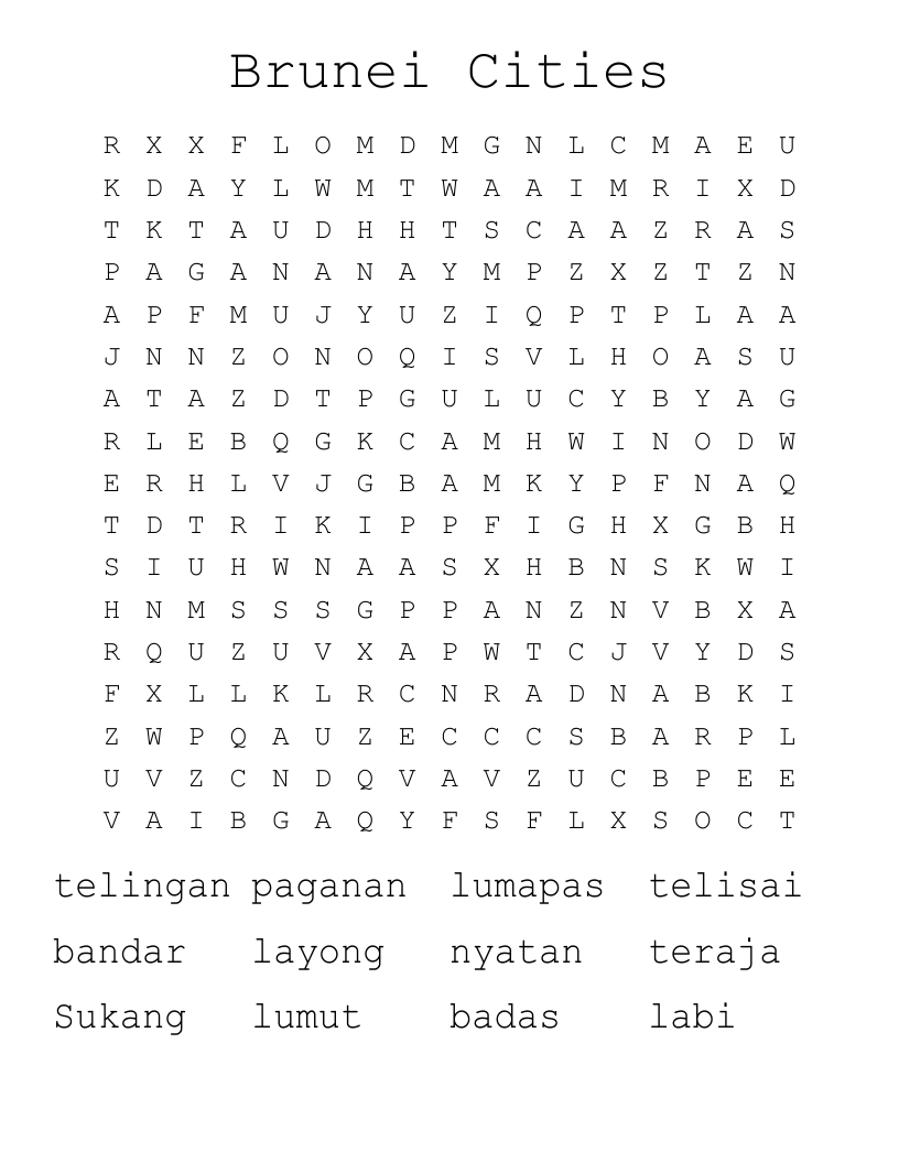 Brunei Cities Word Search