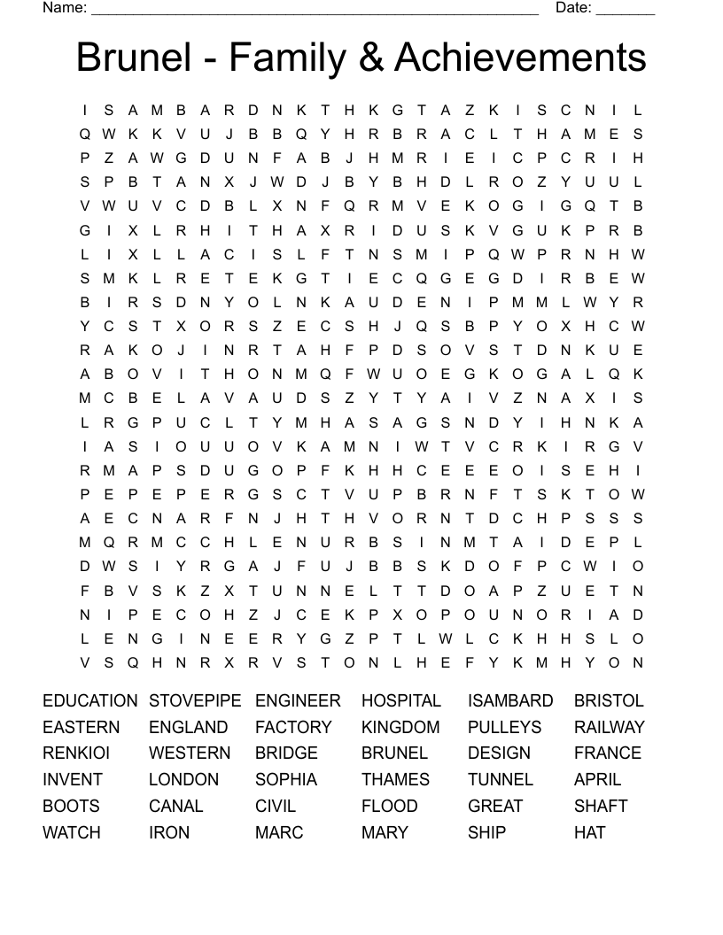 Brunel - Family & Achievements Word Search