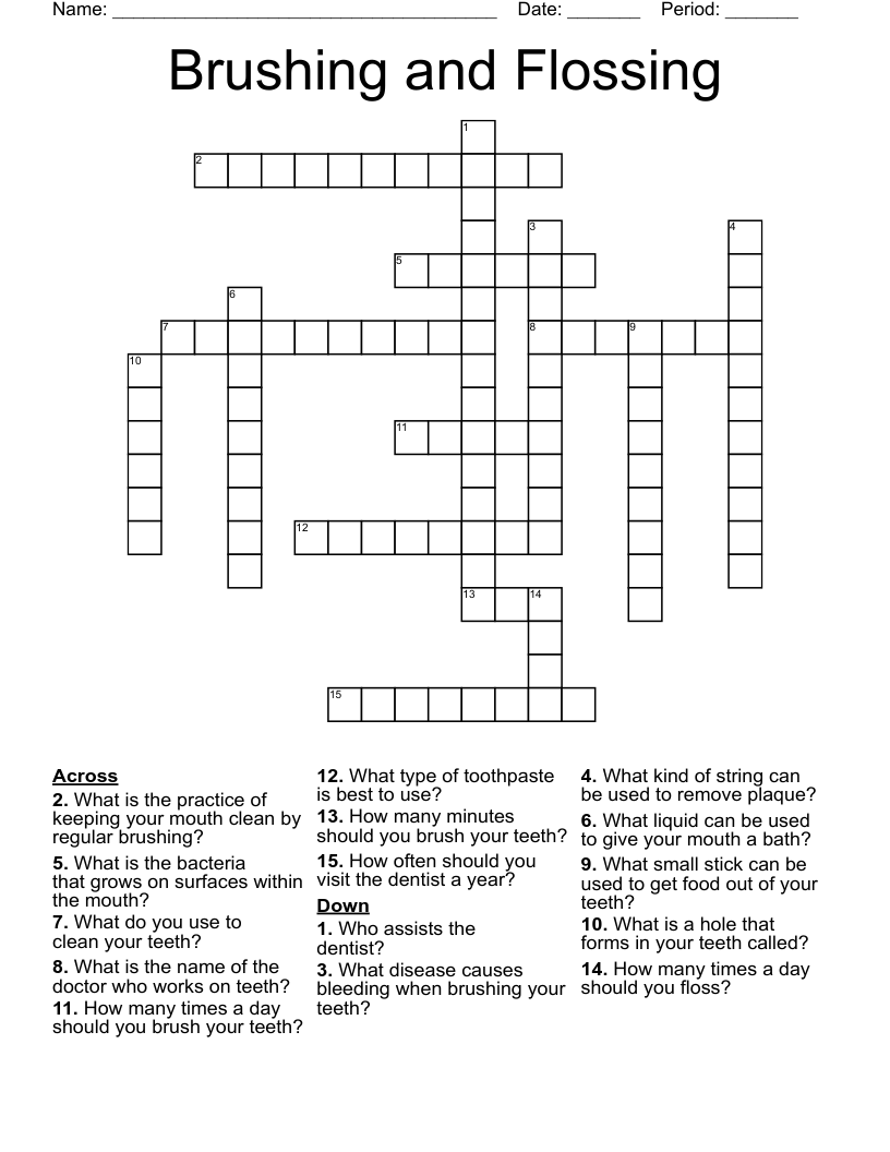 Brushing and Flossing Crossword
