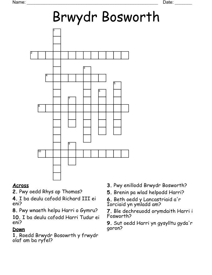 Brwydr Bosworth Crossword