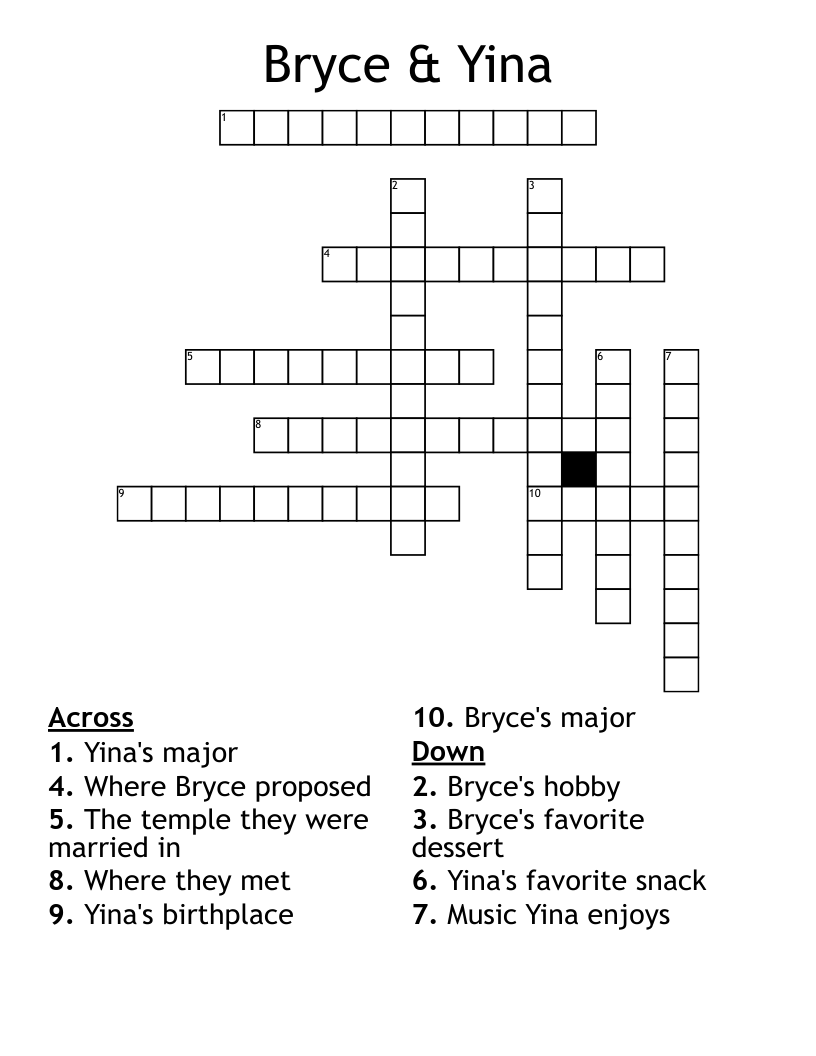 Bryce & Yina Crossword