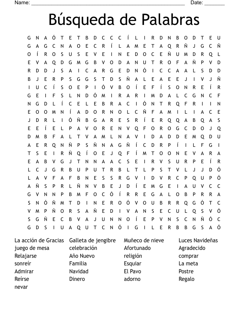 Búsqueda de Palabras  Word Search