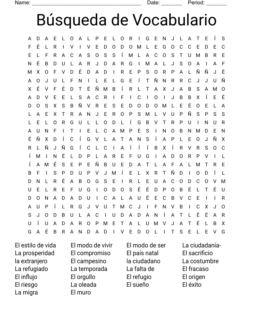 Búsqueda de Vocabulario Word Search