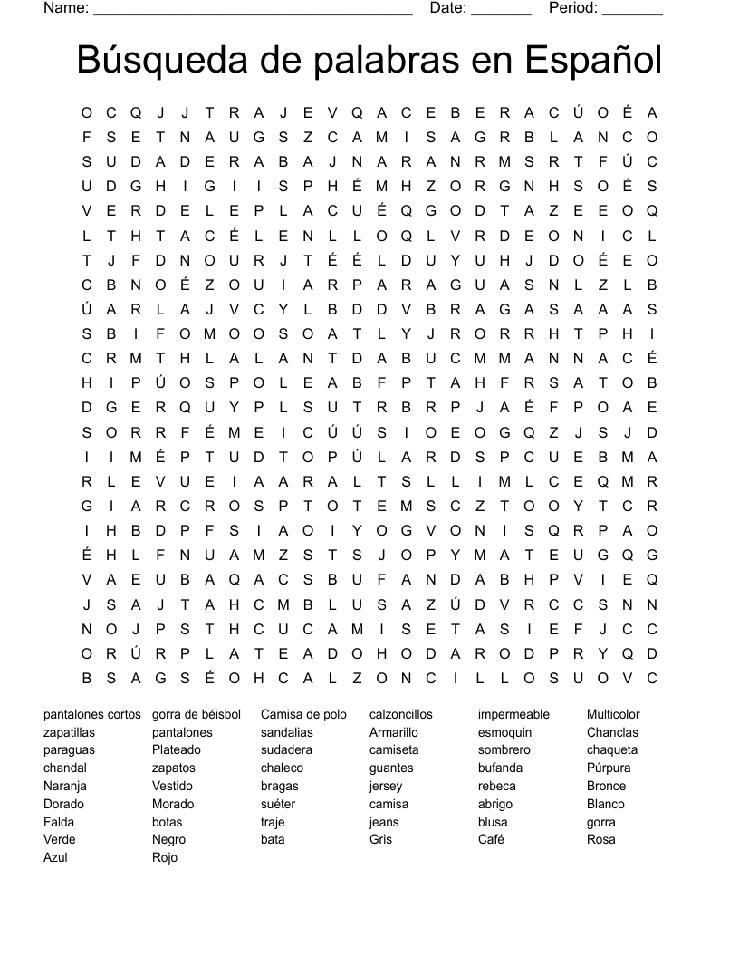 Búsqueda de palabras en Español Word Search