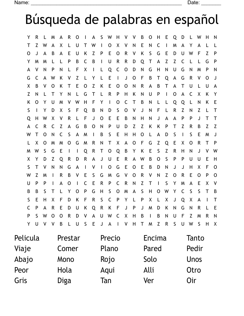 Búsqueda de palabras en español Word Search