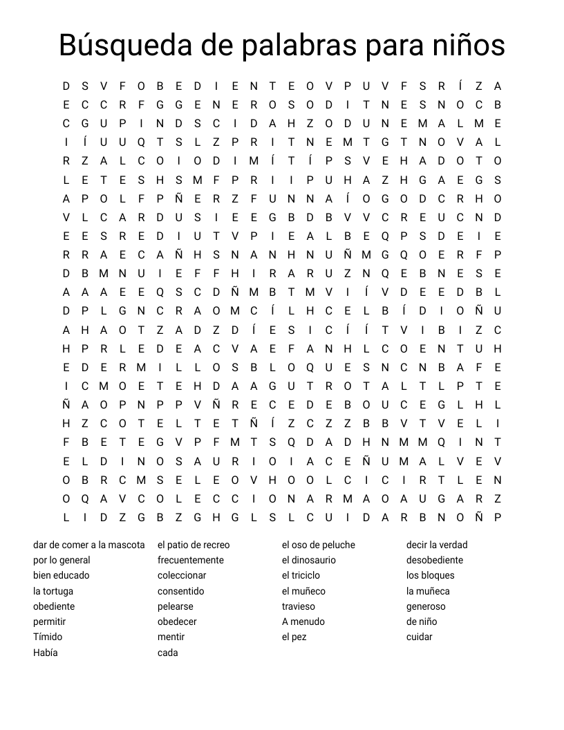 Búsqueda de palabras para niños Word Search