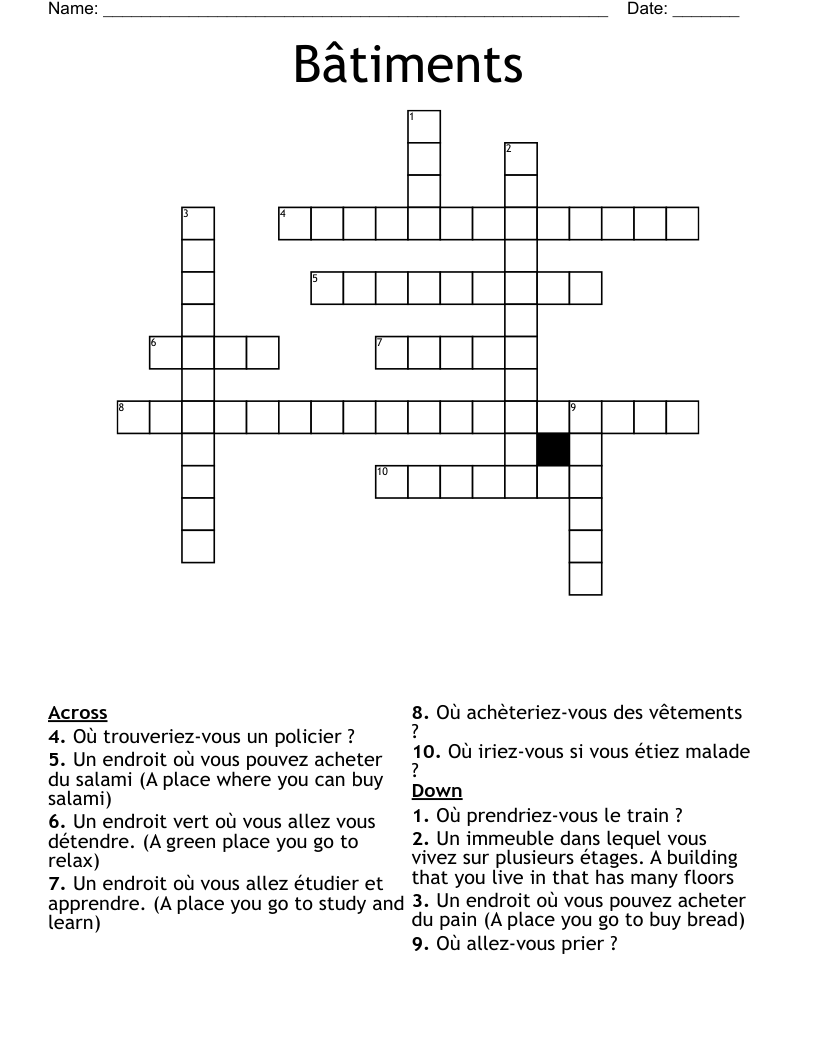 Bâtiments Crossword