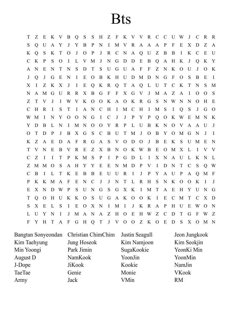Bts Word Search