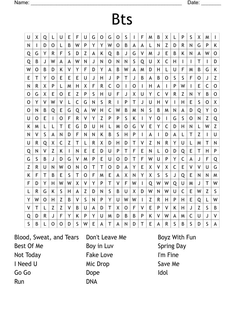 Bts Word Search