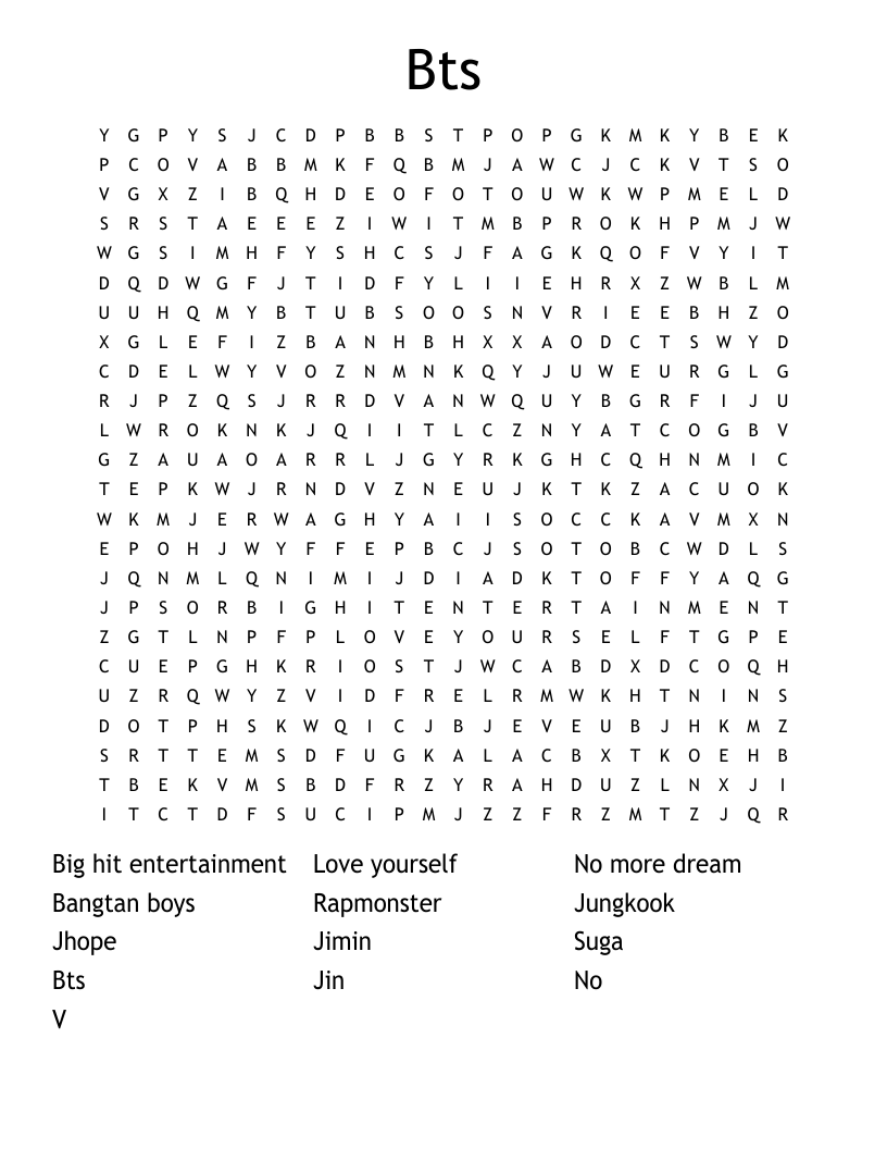 Bts Word Search