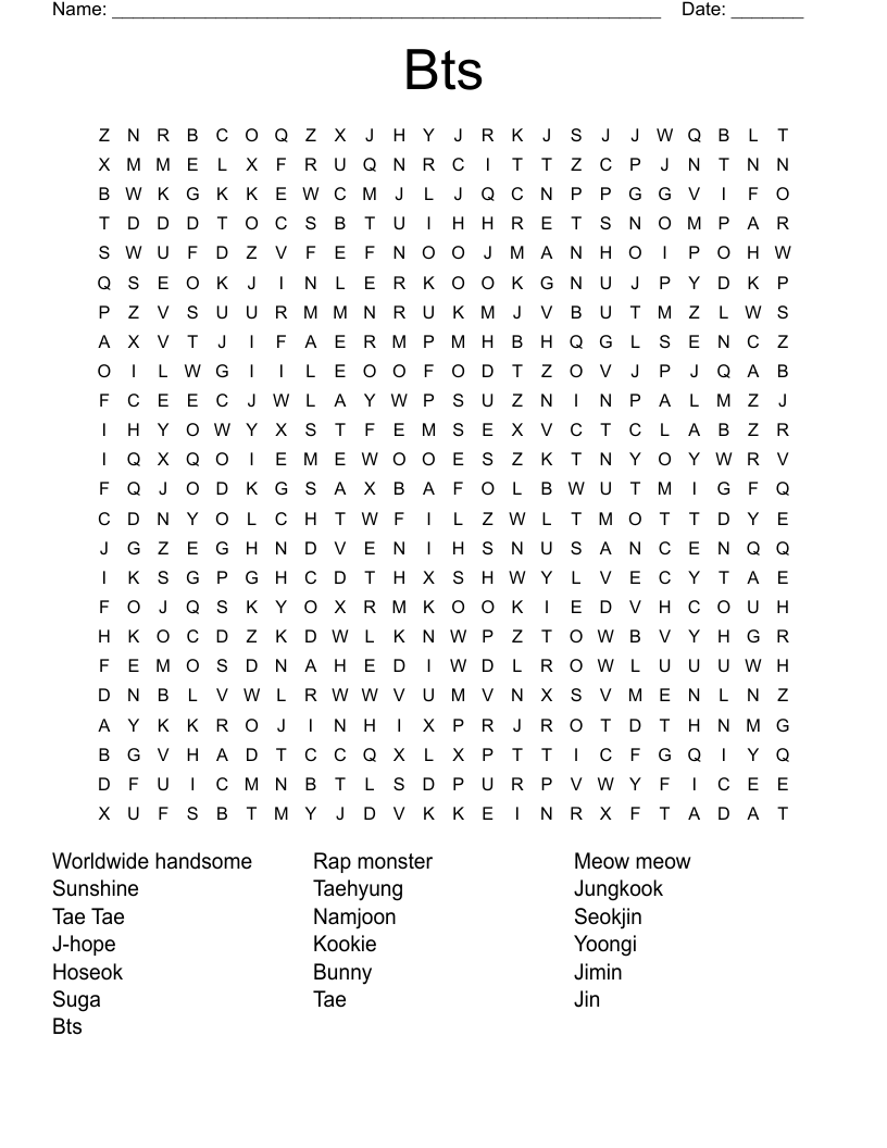 Bts Word Search