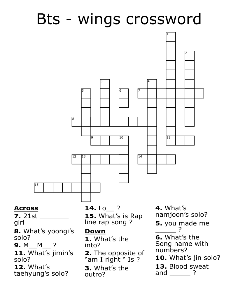 Bts - wings crossword 
