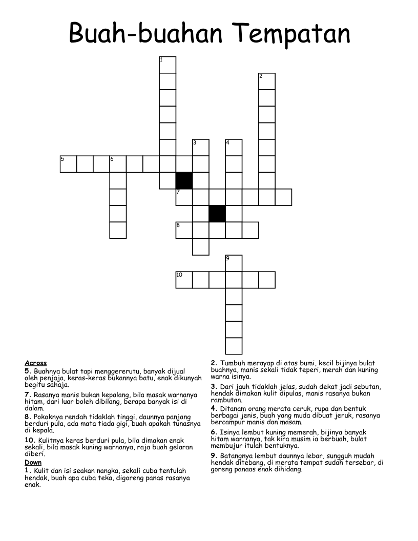 Buah-buahan Tempatan Crossword
