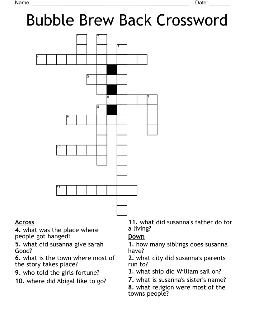 Bubble Brew Back Crossword