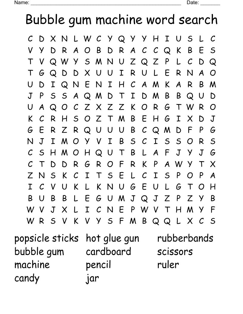 Bubble gum machine word search
