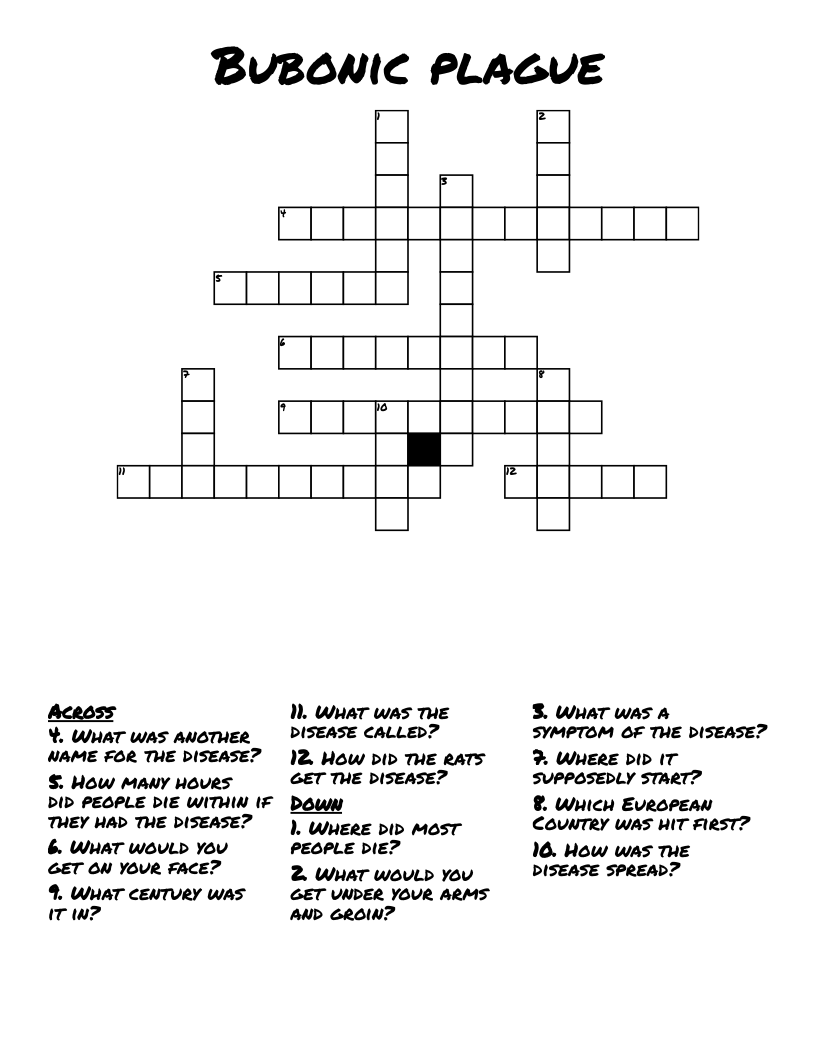 Bubonic plague Crossword