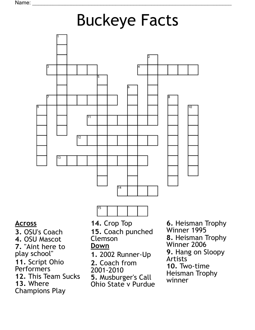 Buckeye Facts Crossword