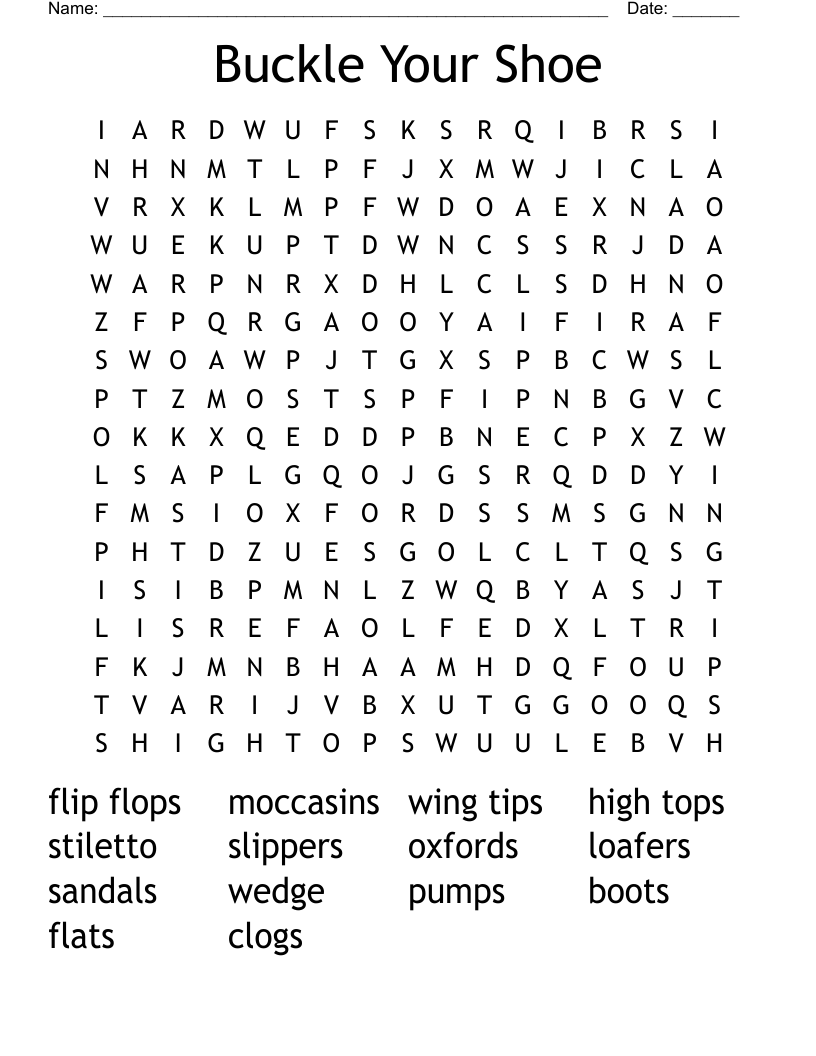 Buckle Your Shoe Word Search