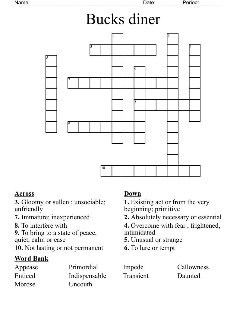 Bucks diner Crossword