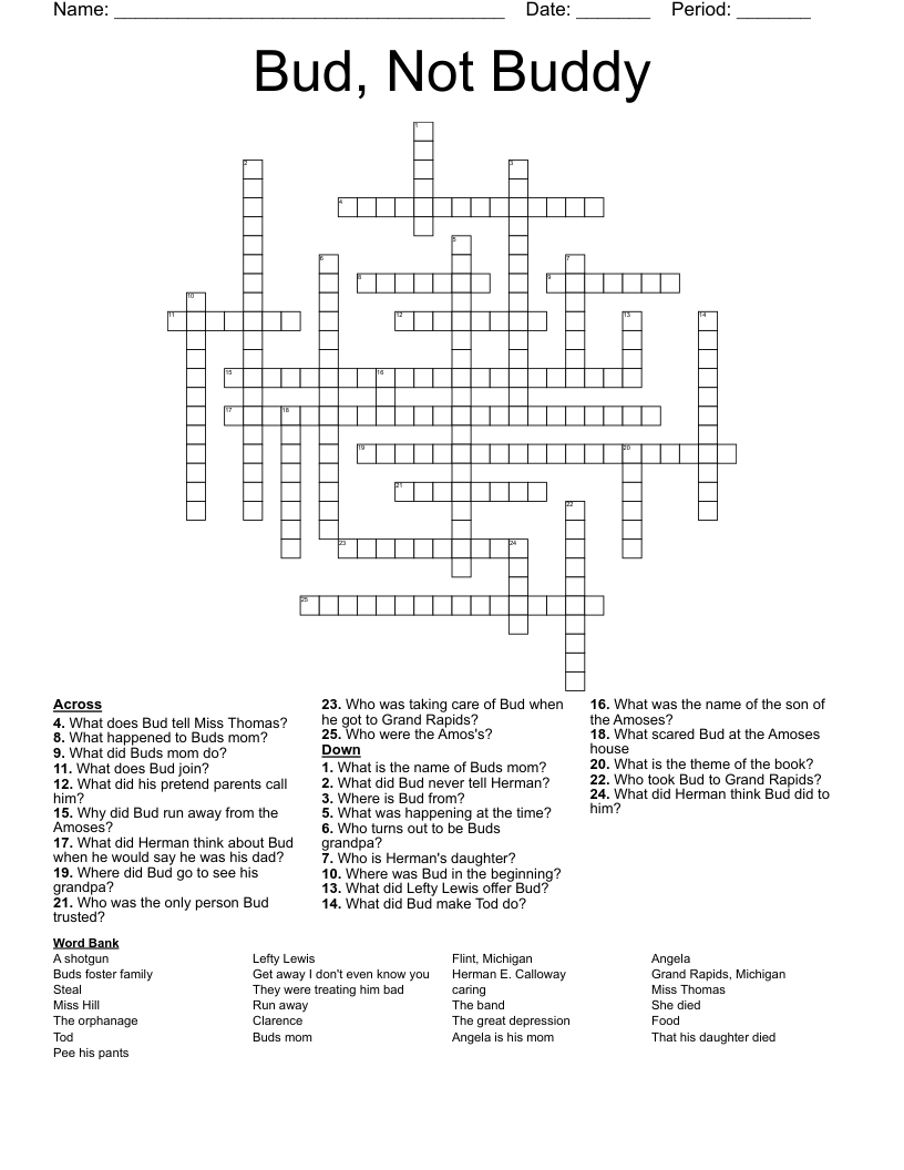 Bud, Not Buddy Crossword