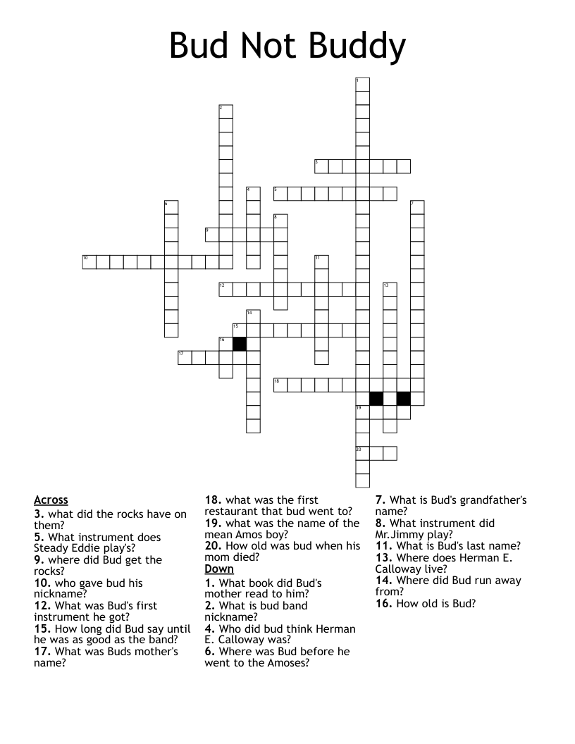 Bud Not Buddy Crossword