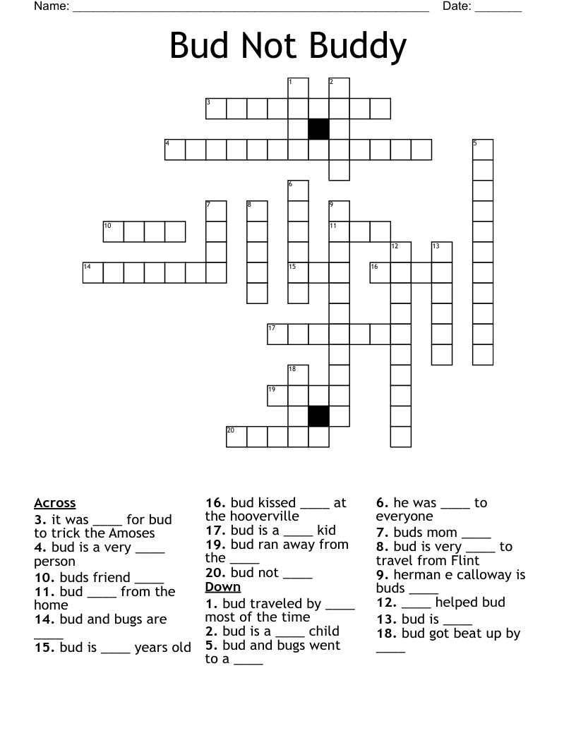 Bud Not Buddy Crossword