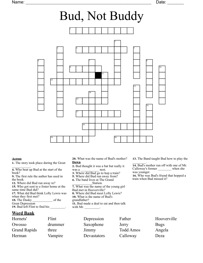 Bud, Not Buddy Crossword
