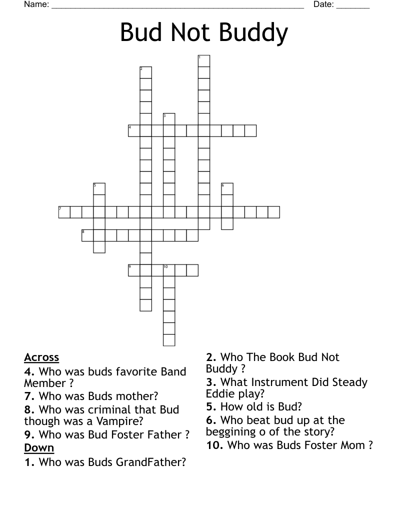 Bud Not Buddy Crossword