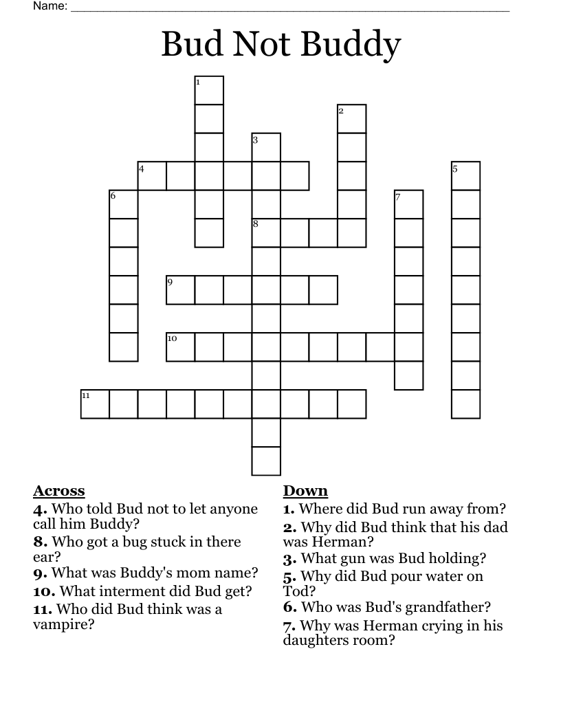 Bud Not Buddy Crossword