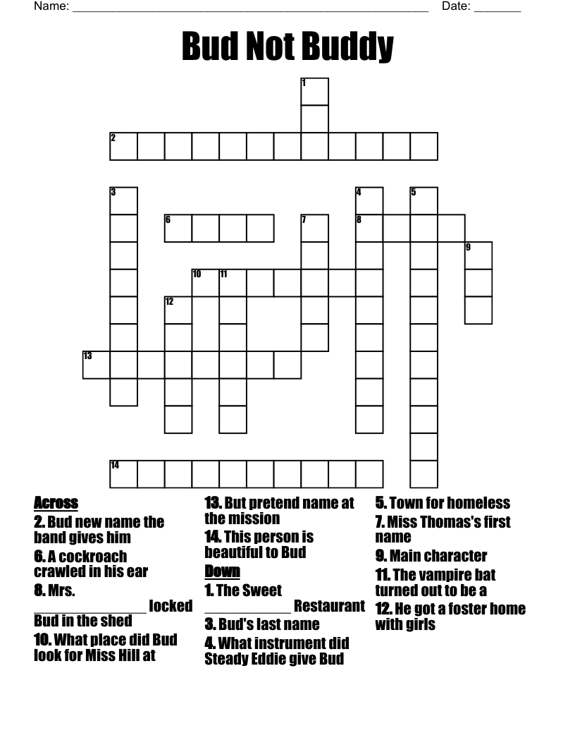 Bud Not Buddy Crossword