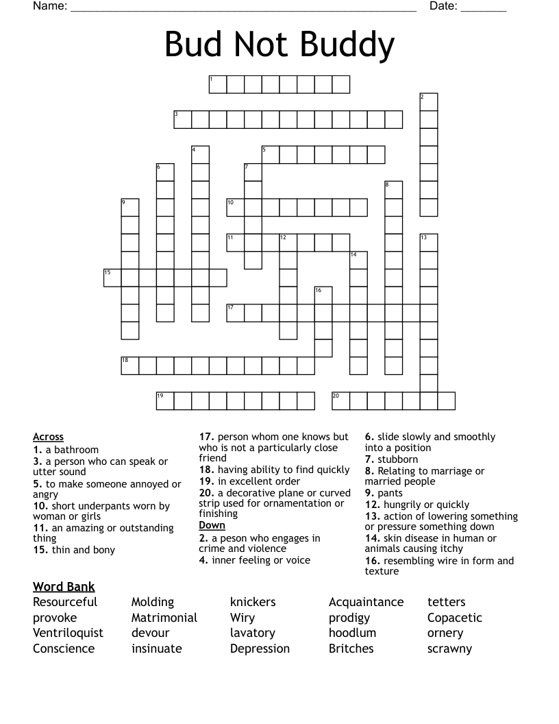 Bud Not Buddy Crossword