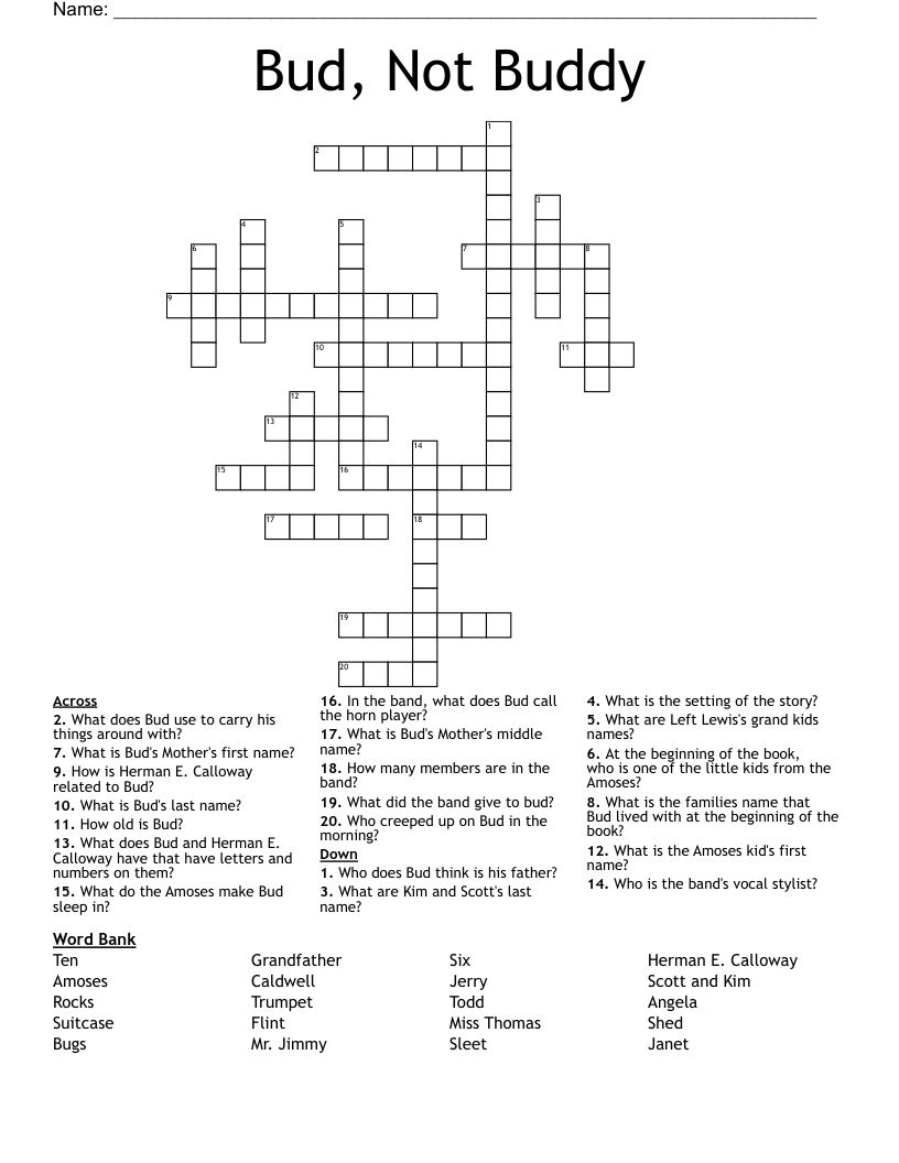 Bud, Not Buddy Crossword