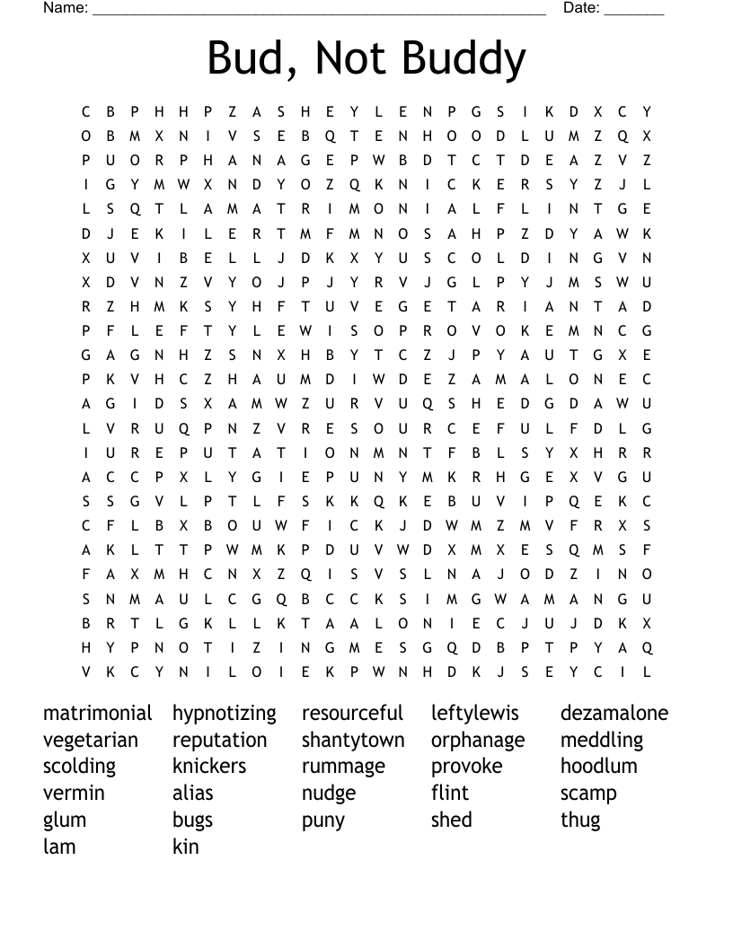 Bud, Not Buddy Word Search