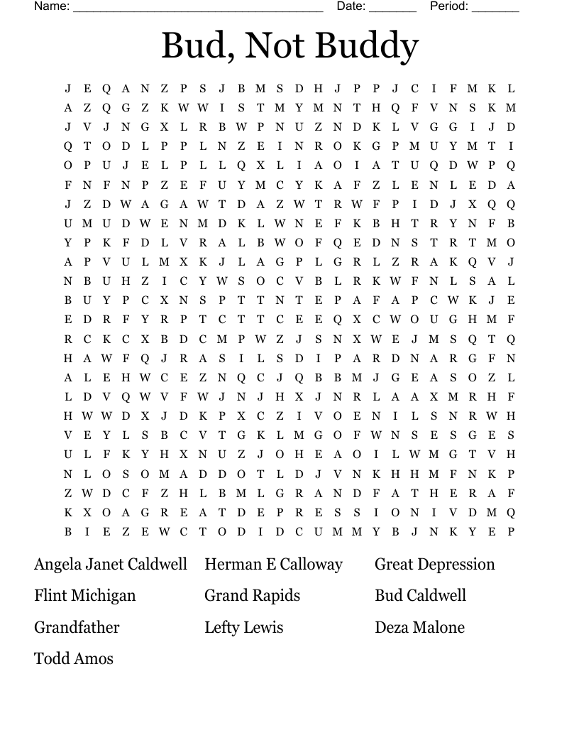 Bud, Not Buddy Word Search