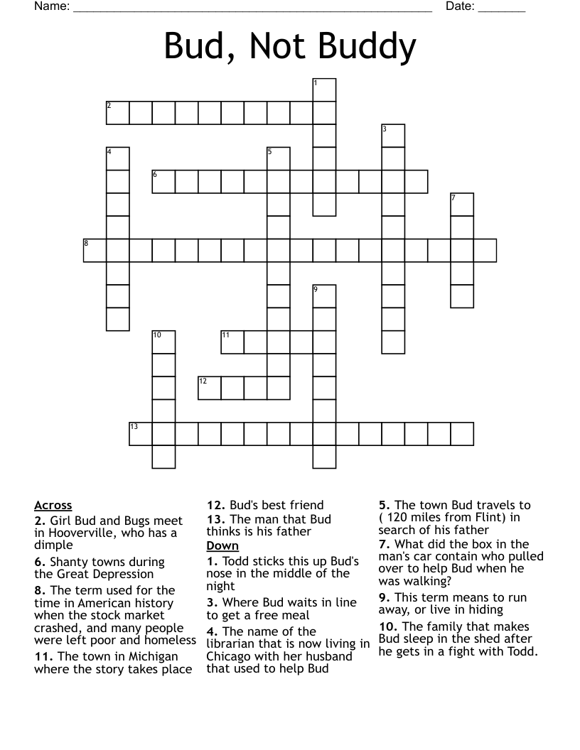 Bud, Not Buddy Crossword