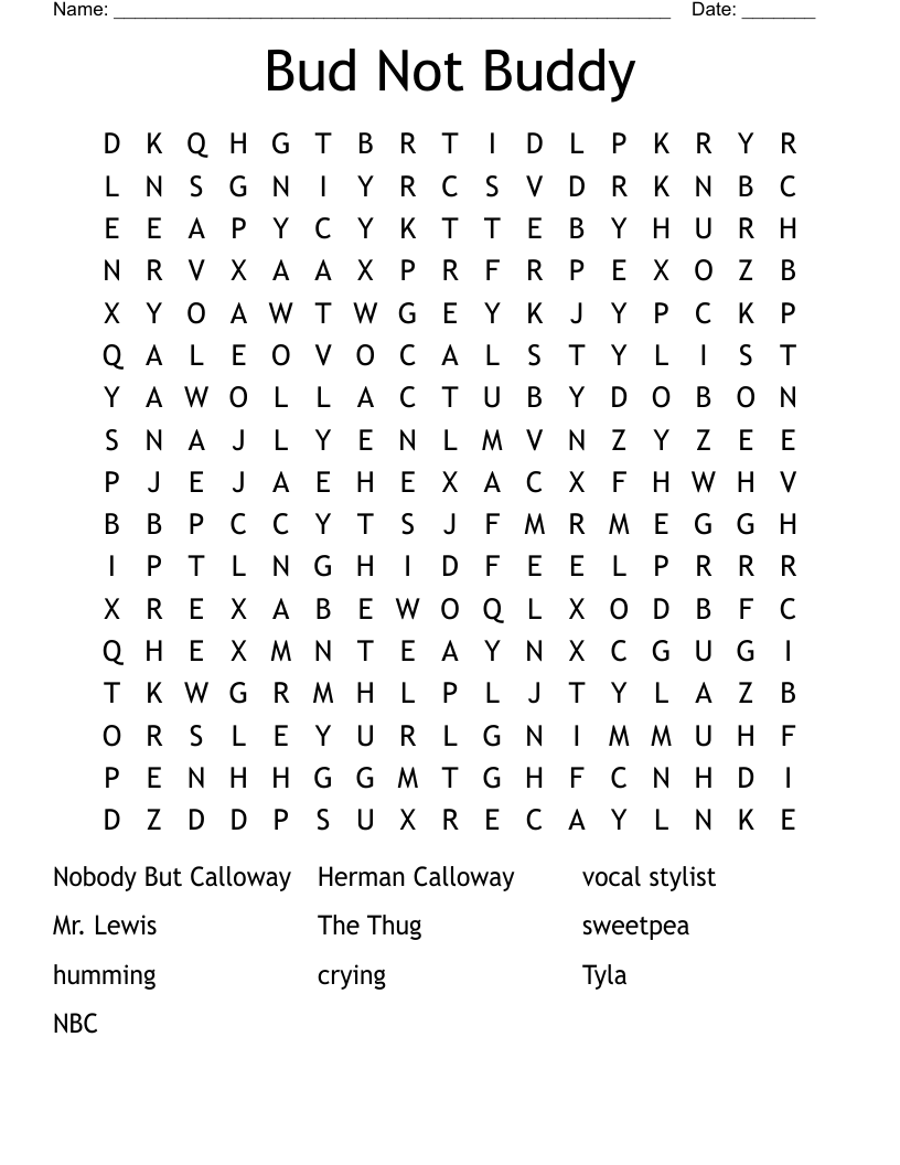 Bud Not Buddy Word Search