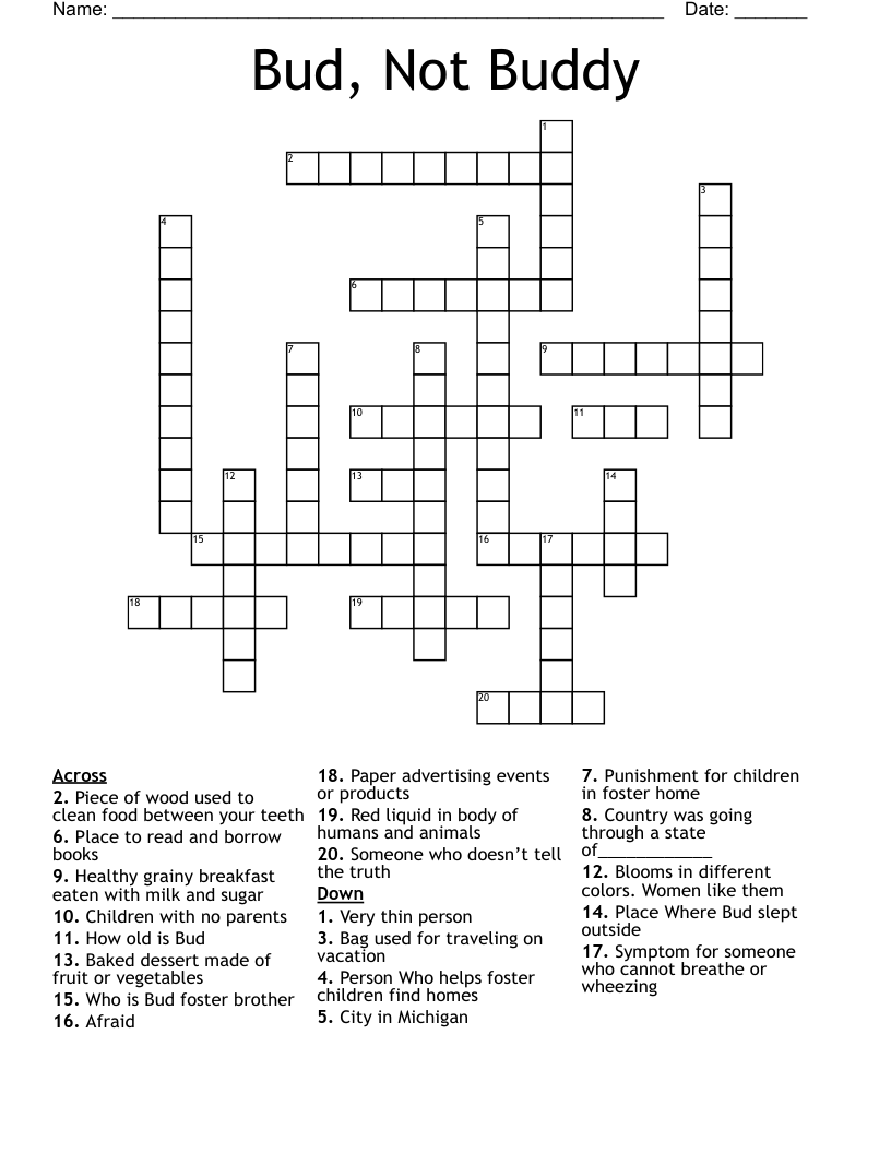 Bud, Not Buddy Crossword