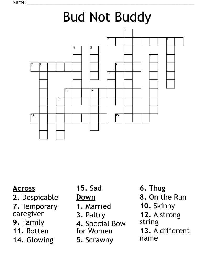 Bud Not Buddy Crossword