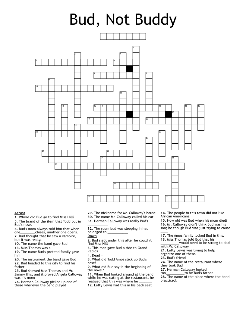Bud, Not Buddy Crossword