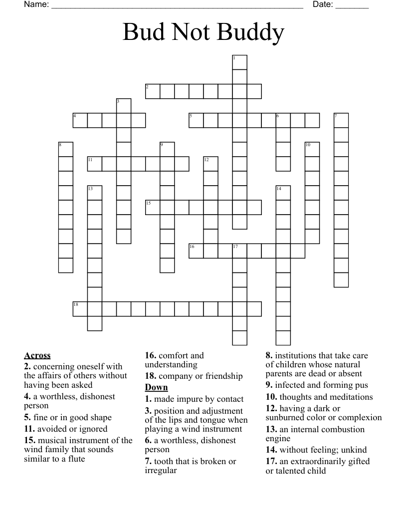 Bud Not Buddy Crossword