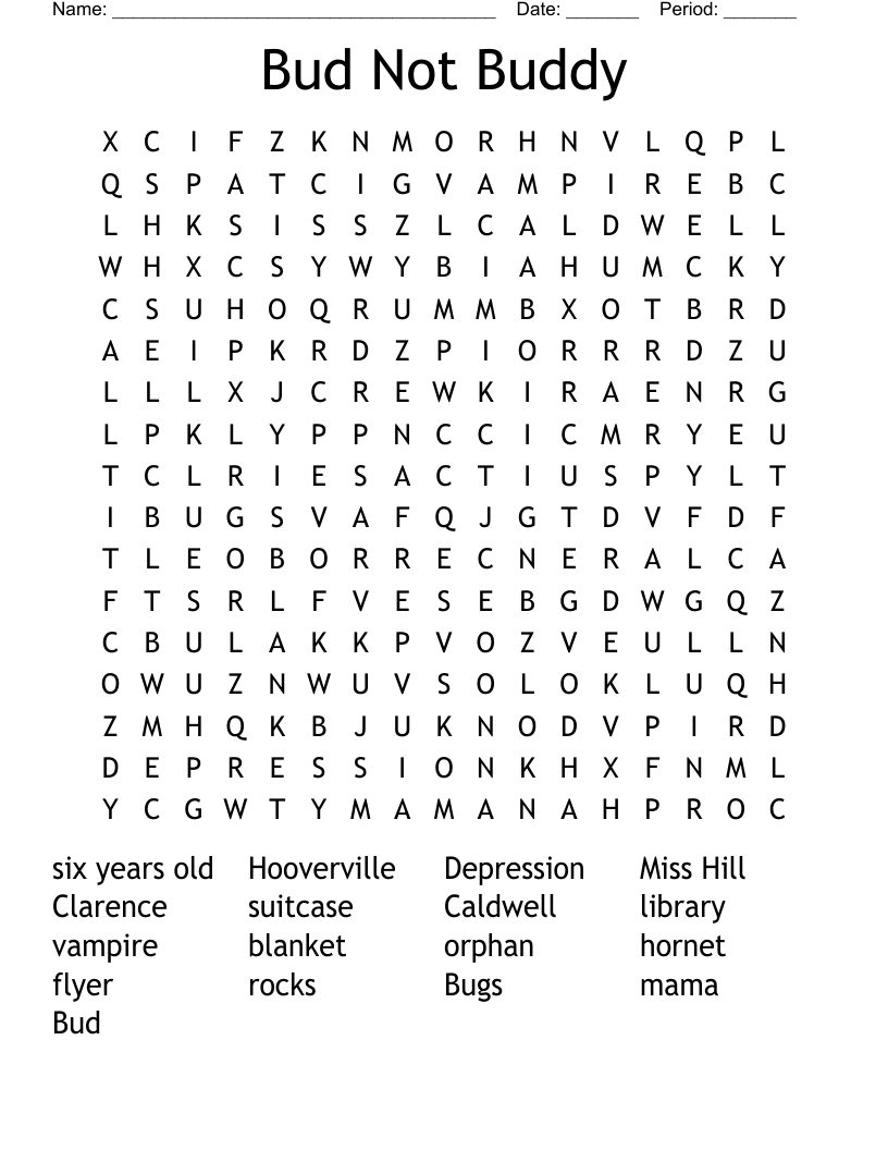 Bud Not Buddy Word Search