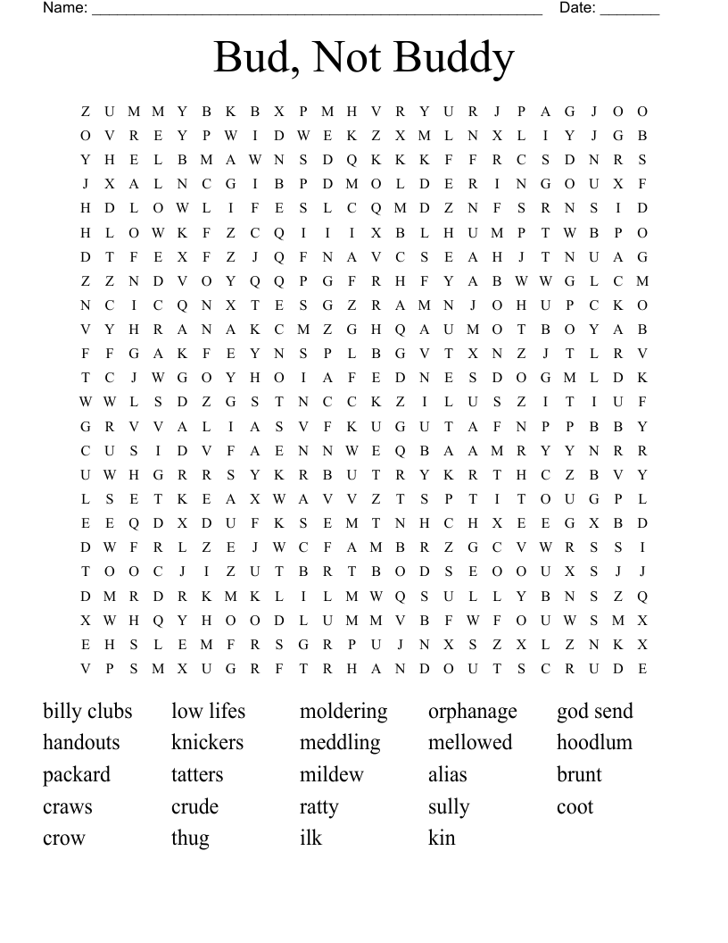 Bud, Not Buddy Word Search