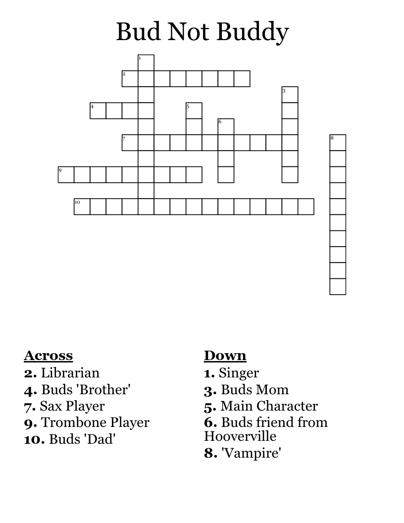 Bud Not Buddy Crossword