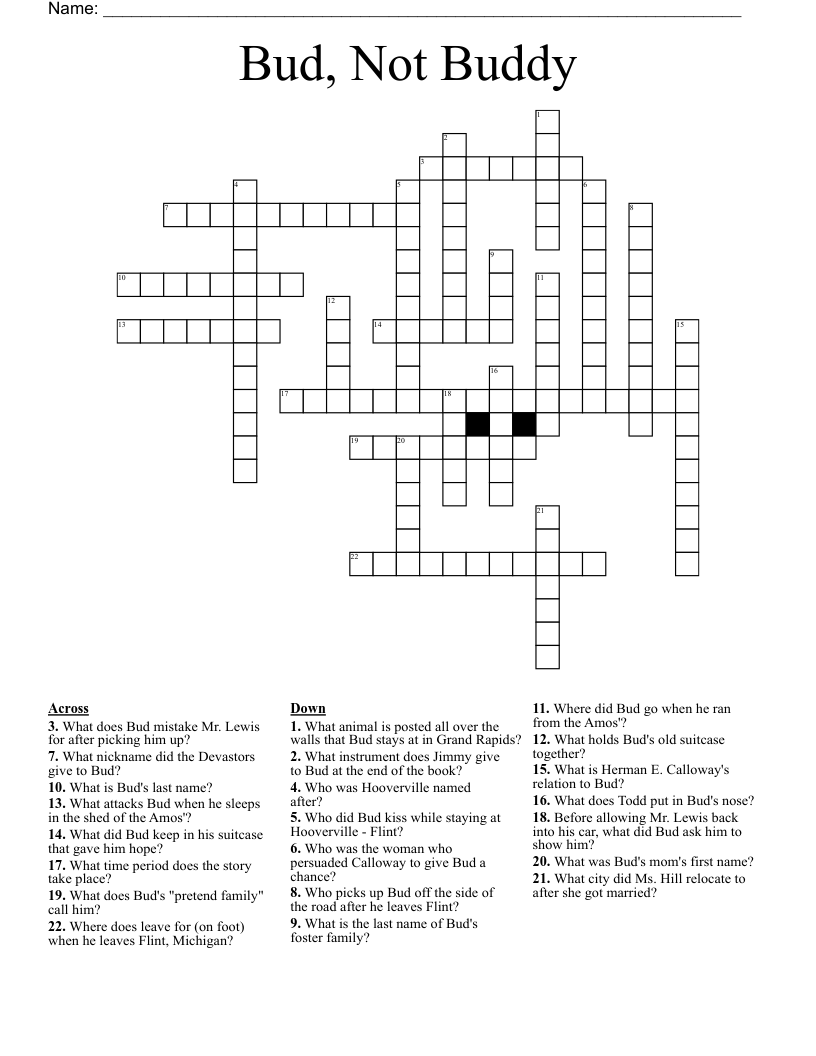 Bud, Not Buddy Crossword