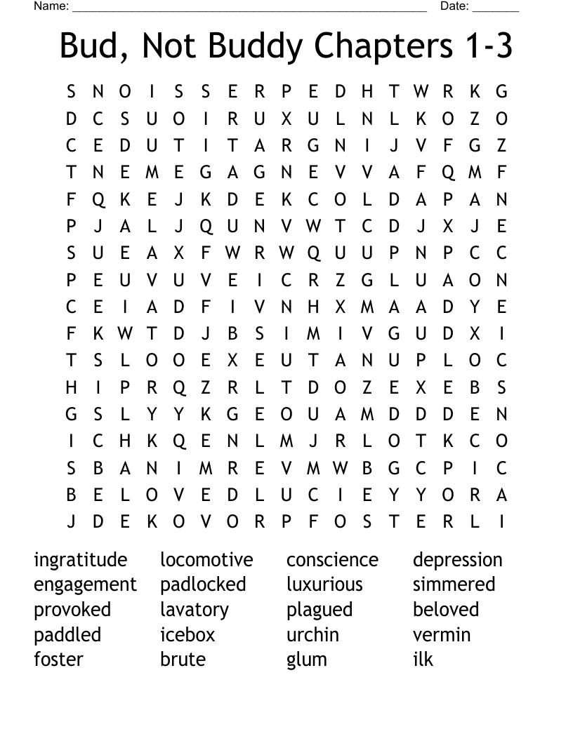 Bud, Not Buddy Chapters 1-3 Word Search