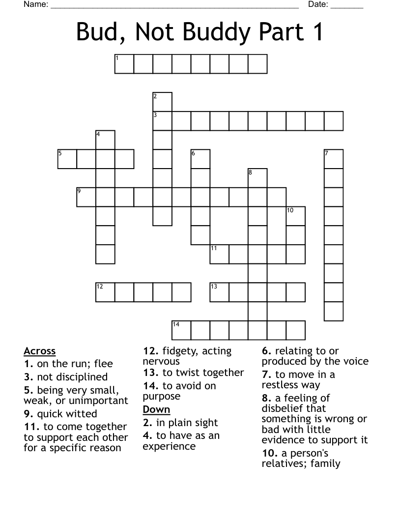 Bud, Not Buddy Part 1 Crossword